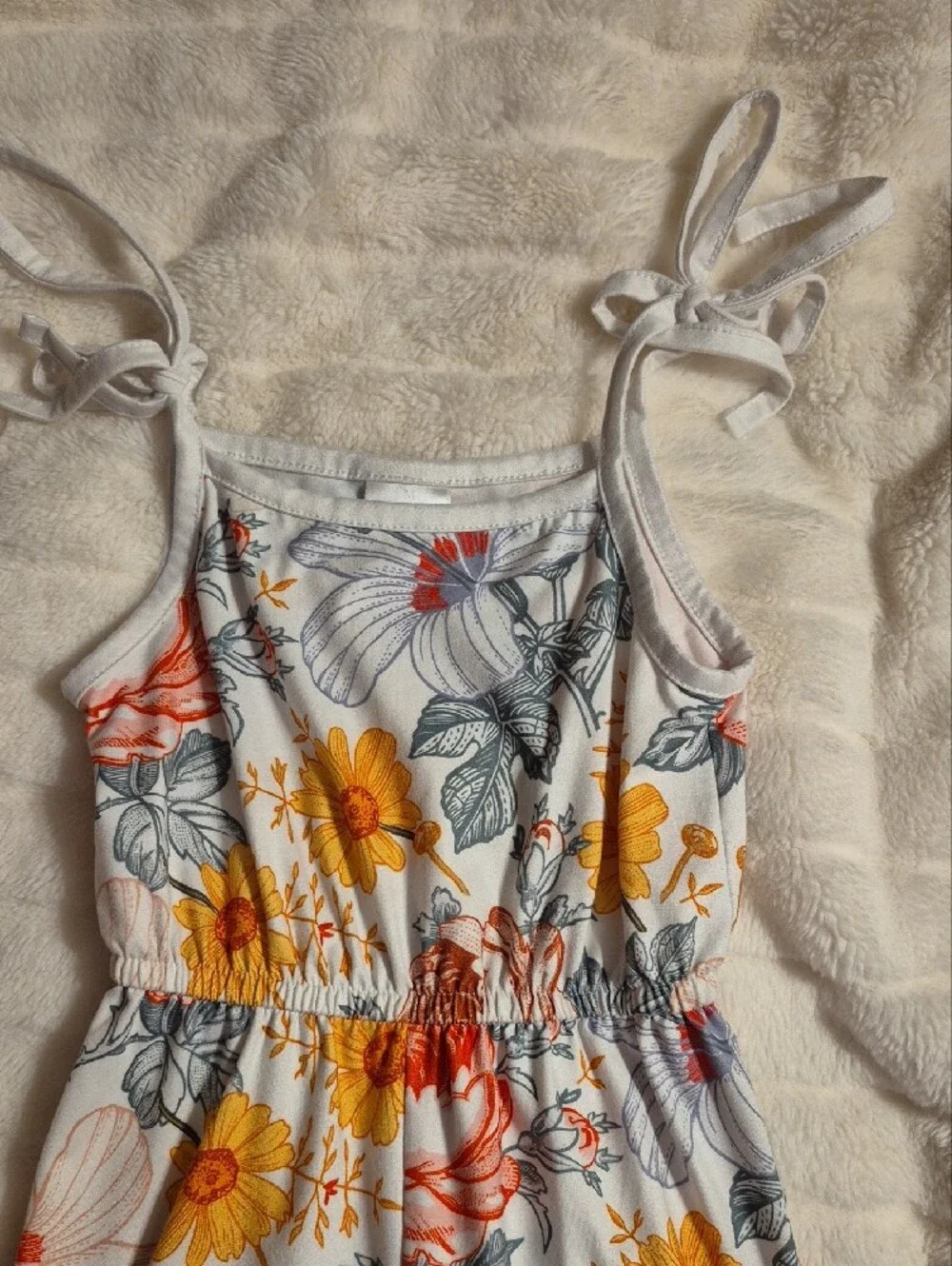 Source Unknown White Jumpsuit with Yellow & Orange Floral Print